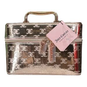 Juicy Couture Travel Cosmetic Makeup Case Rose Gold Metallic   Makeup Train Bag